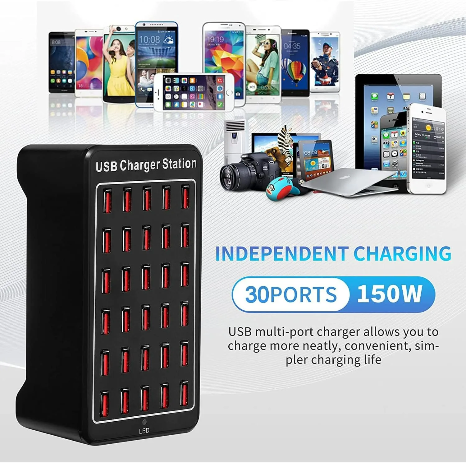 20/30 منفذ شاحن USB 100 واط/150 واط شاحن USB ذكي سطح المكتب محور شحن محطة شحن متعددة المنافذ لأجهزة سامسونج/آيفون/آي باد/التبويب