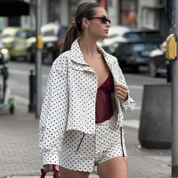 HXAO Polka Dot Bomber Jacket Women's Jackets Demi-Season Oversized Long Sleeve Top Outerwear Aviator Plus Size Zip Up Crop Coats 4