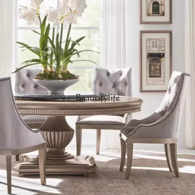

yj7 Dining chair American country French retro solid wood carving light luxury modern simplicity