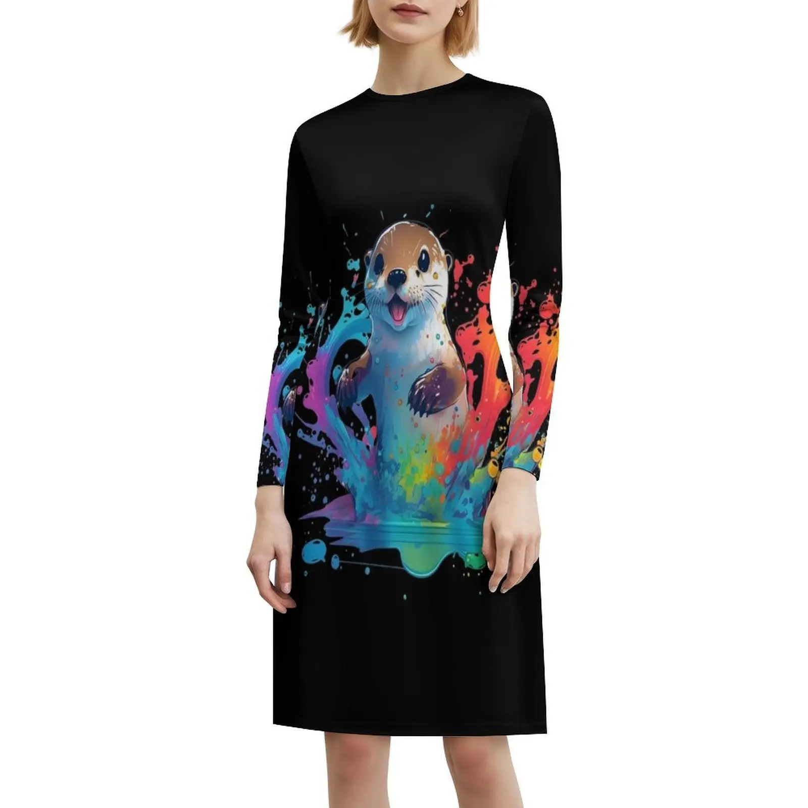 فستان بوهيمي بدون أكمام مطبوع عليه قضاعة سعيدة للنساء، فساتين حفلات الشاطئ المطبوعة، لعبة قضاعة سعيدة مع