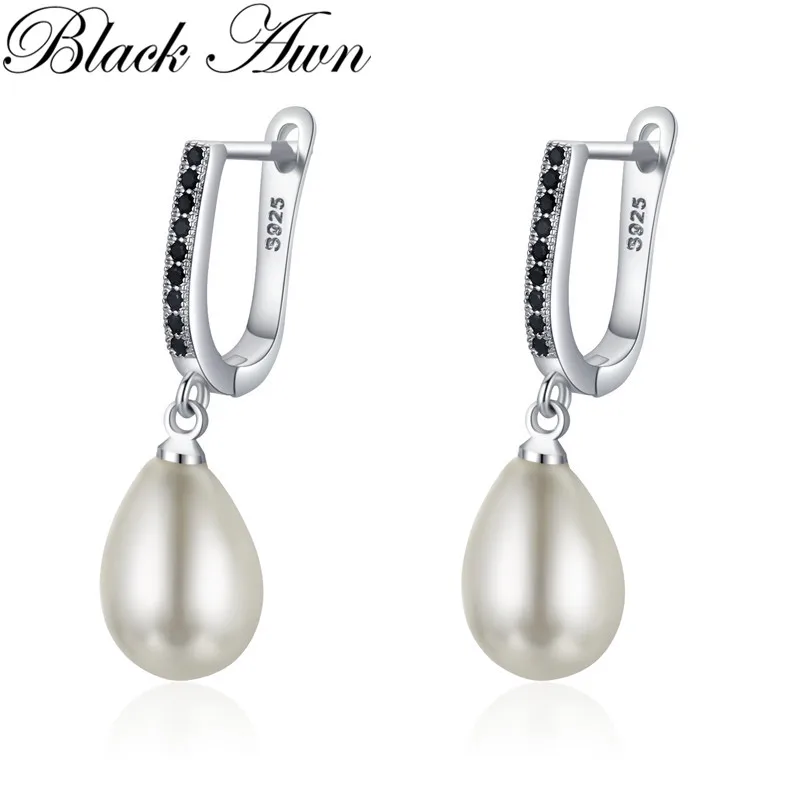 Black Awn 2024 New Hoop Earrings for Women Classic Silver Color Trendy Spinel Engagement Fashion Jewelry I246