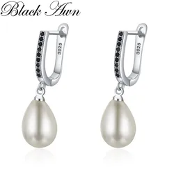 Black Awn 2026 New Hoop Earrings for Women Classic Silver Color Trendy Spinel Engagement Fashion Jewelry I246