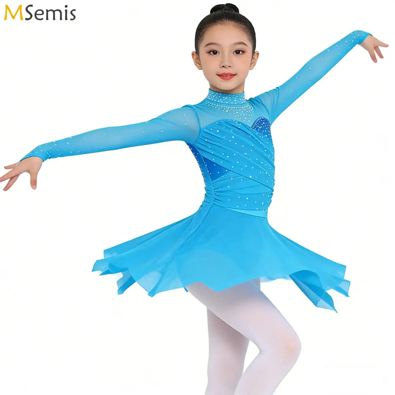

Kids Girls Sparkly Rhinestones Gymnastics Leotards Figure Skating Ballet Dress Lyrical Contemporary Dance Performance Costume