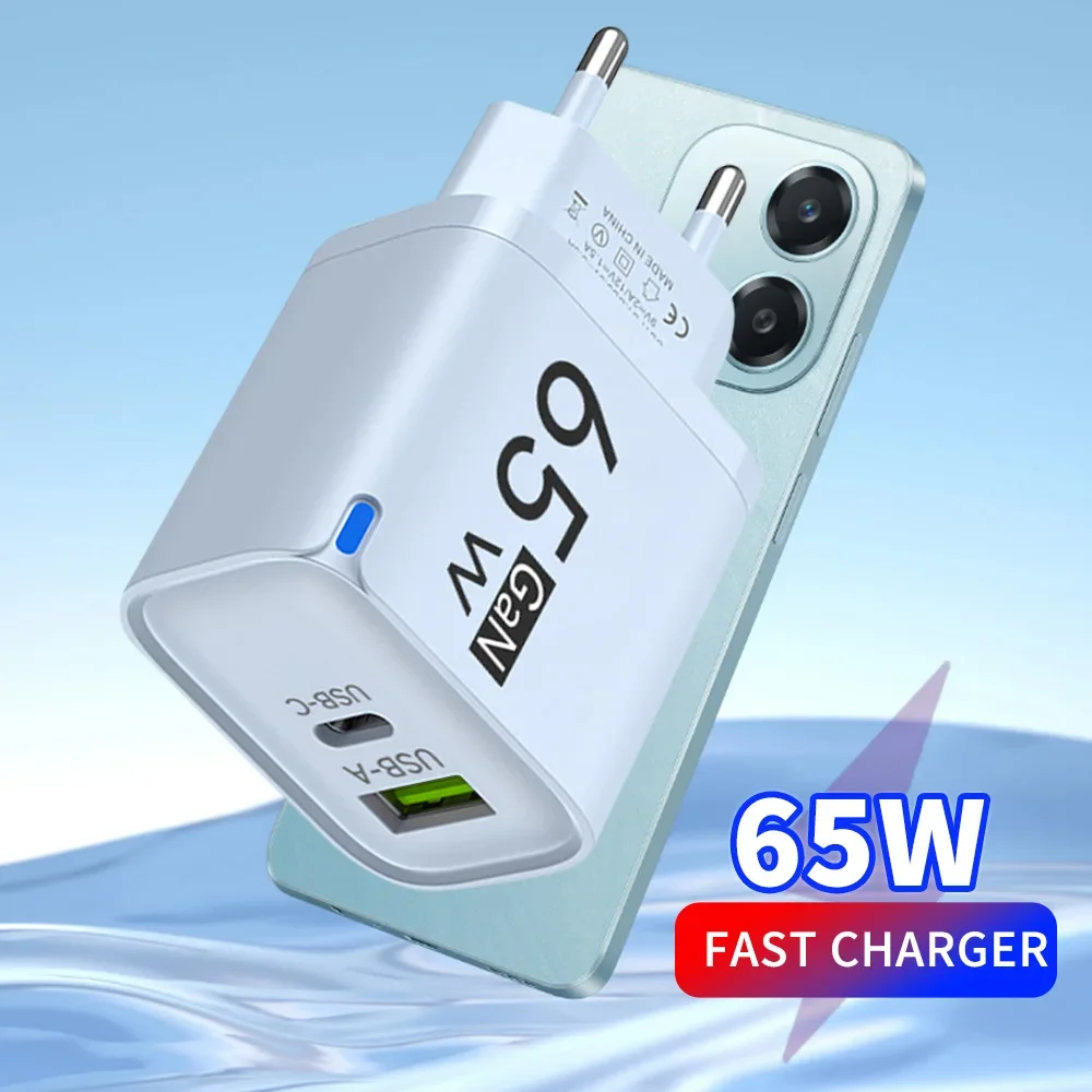USB Fast Charger 65W 2 Ports USB Type C Quick Charge Charger EU/US/UK Plug Adapter For iPhone Xiaomi Samsung