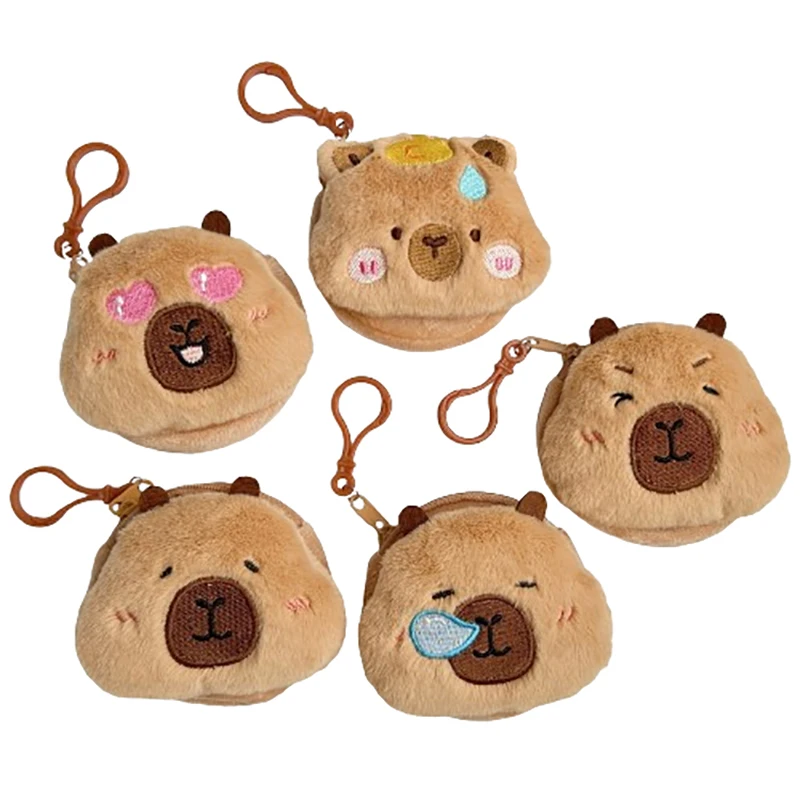 

New Creative Round Capybara Anime Plush Coin Purse Fashion Kawaii Mini Coin Purse Cartoon Bags Pendant Headphone Organizer