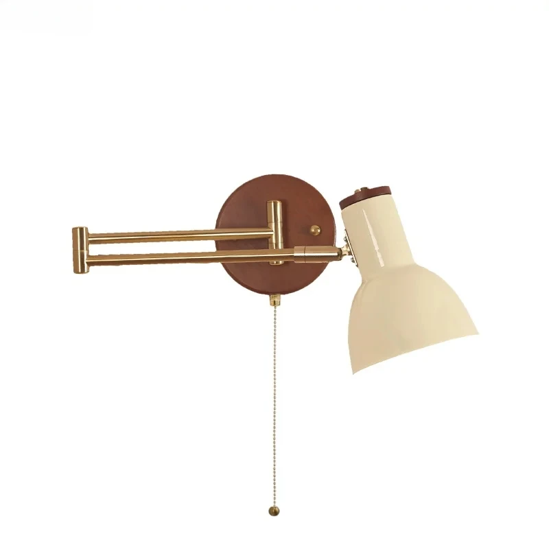 Modern Long Swing Arm LED Wall Lights Foyer Bedroom Hotel Wood Pull Chain Switch Vanity Light Modern Simple Rotatable Wall