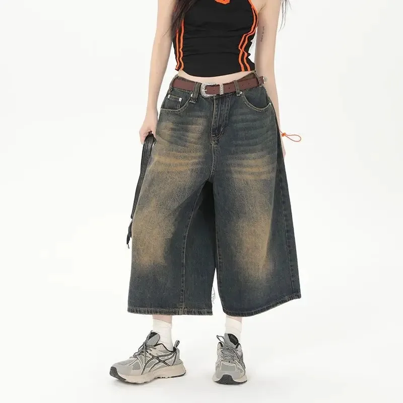 Deeptown Vintage Loose Jorts Jeans Y2k Streetwear Oversize Shorts Denim Pants Korean Fashion Baggy Grunge Trouser Summer Neutral