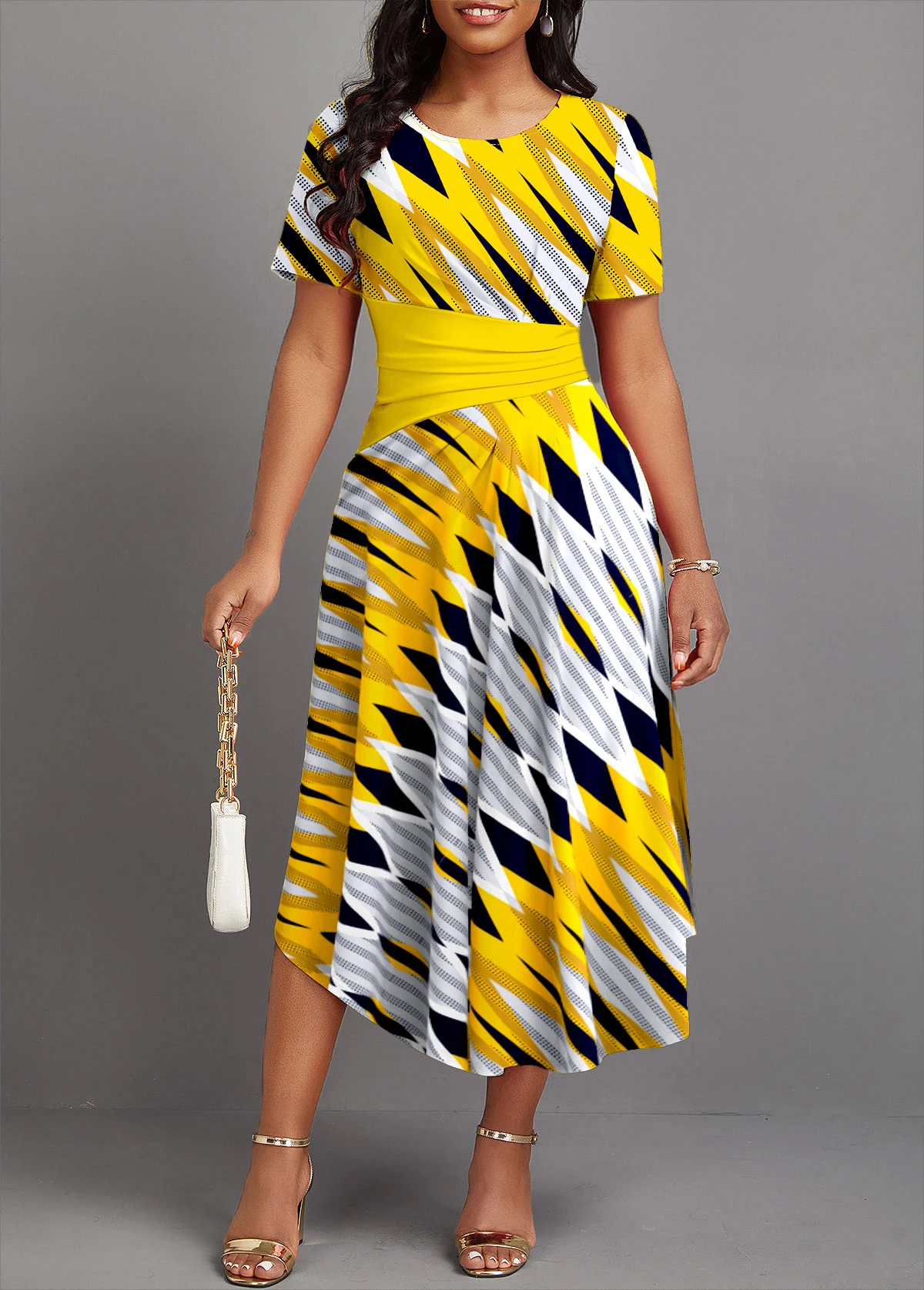 Short Sleeve Round Neck Geometric Print
