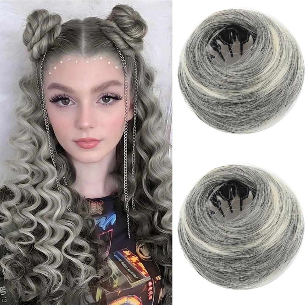 1PCS/2PCS Synthetic Hair Bun With Circle Elastic Clips Straight Donut Updo Hair Wig Bird's Nest Shaped Retractable Bun for Women