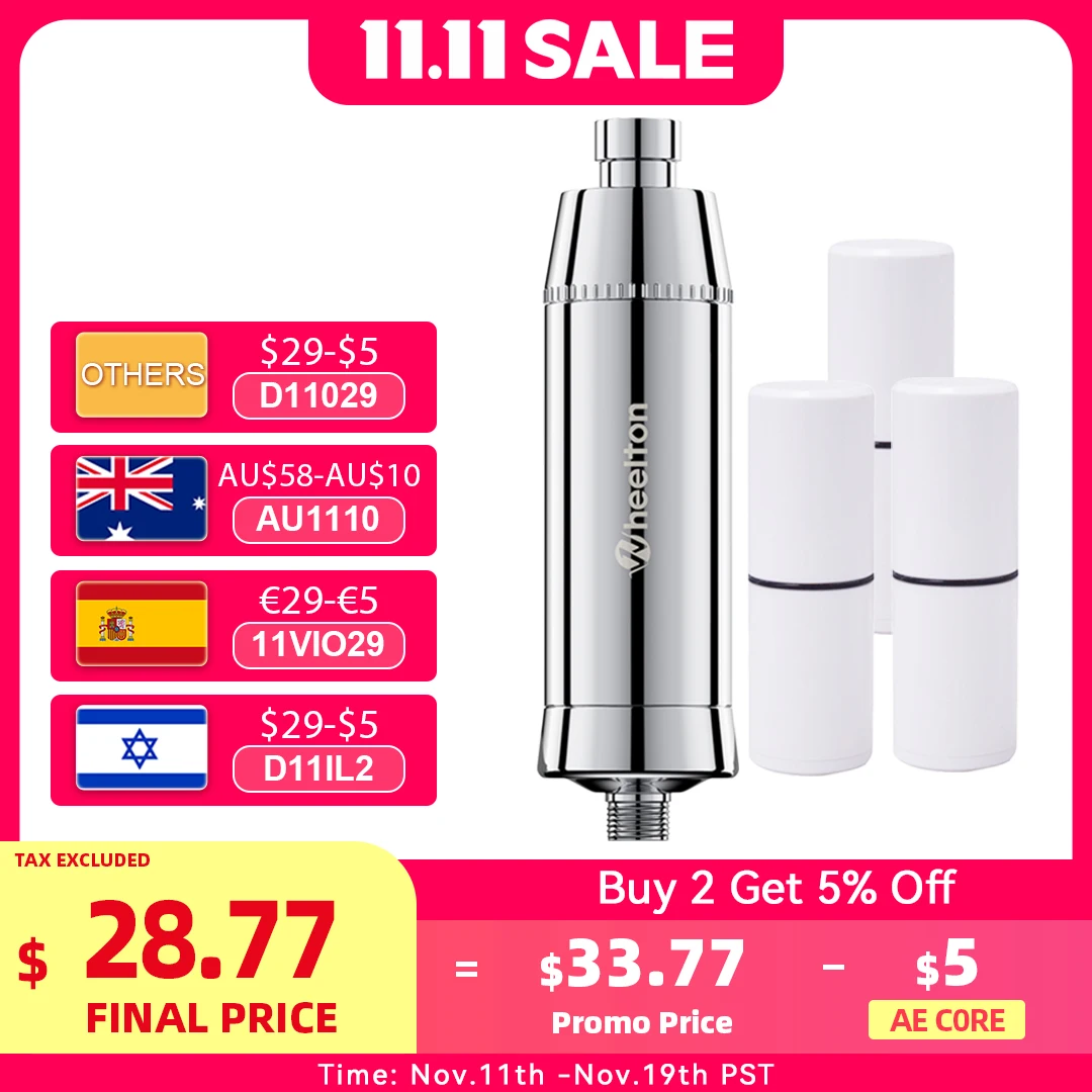 

Wheelton SPA Bathing Remove Chlorine Water Filter Purifier Shower Filtration Soft Water Attach Extra 3 Cartridges