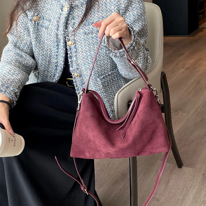Women's Suede Handbag Soft Leather Cowhide Bag Unique Shoulder Crossbody Bag for Ladies Practical Chic High Quality Wholesale