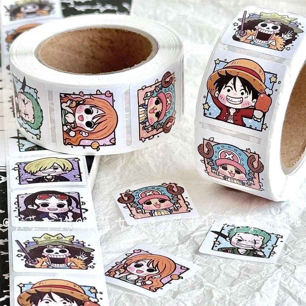 Pegatinas de cinta de una pieza para sellado de tarjetas, rollo de pegatinas decorativas creativas de dibujos animados de Anime, volumen completo, 500 piezas