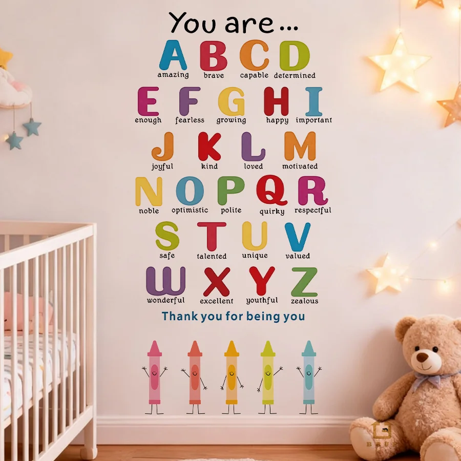 pc Alphabet Inspirational Quote  Self-Adhesive Wall Sticker,Suitable for Kids Room,Kindergarten,Study,A Growth Gift for Children