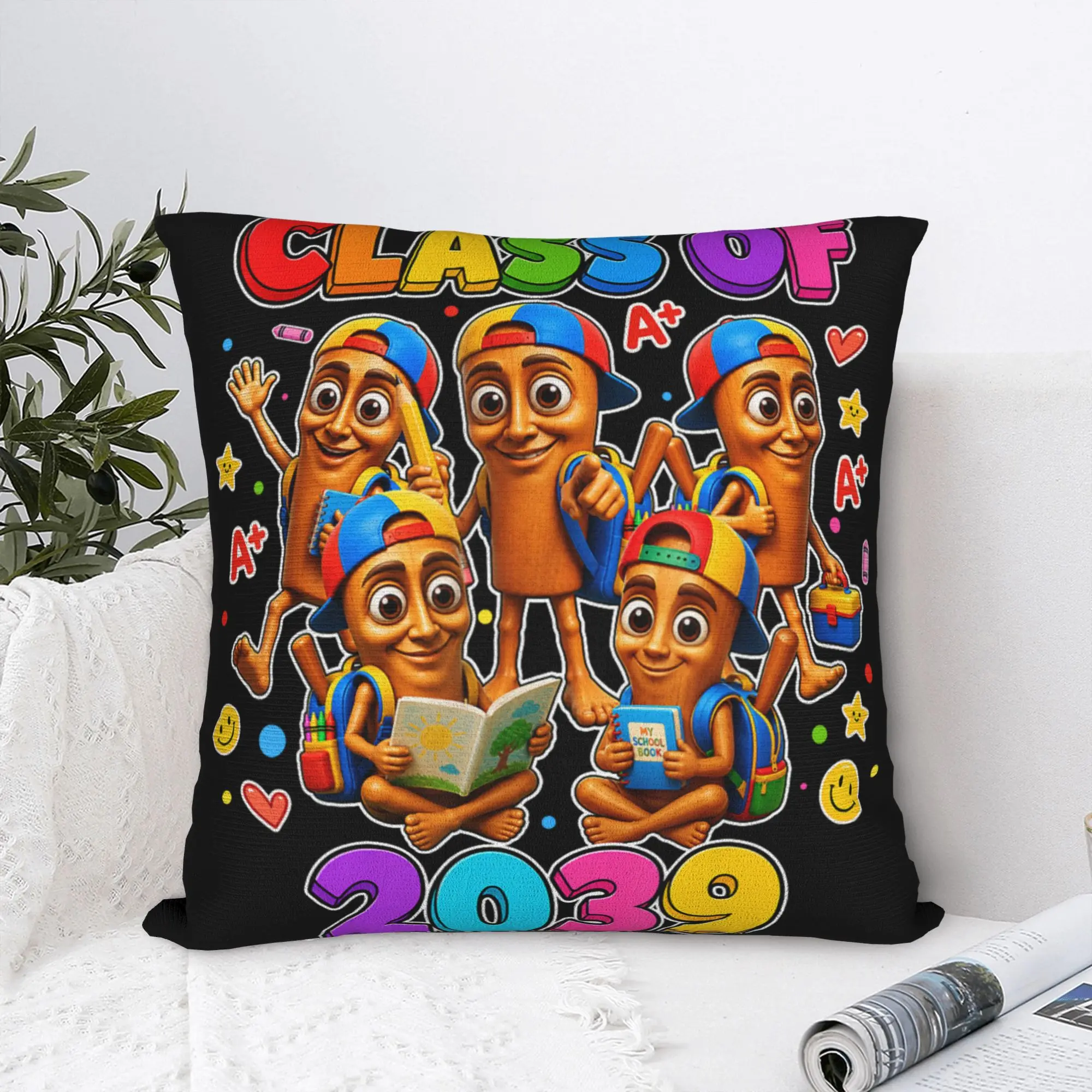 Funny Kindergarten Baby Tung Tung Sahur Meme Class of 2039 Pillow Cover Soft Cushion Cover Pillow Case For Couch Bed Living Room