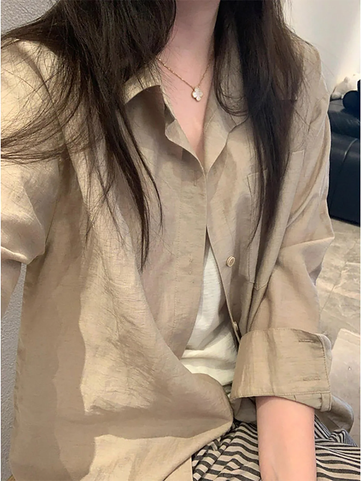 Loose Fit Long Sleeve Button up Shirt Men's Women's Casual Style Standard Cut Summer Outerwear Youth Popular Daily Wear