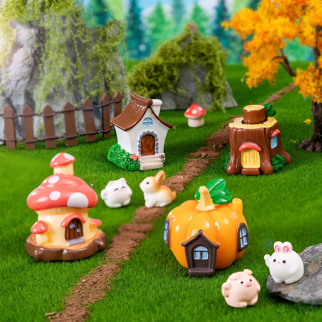 

Mushroom House Sculpture Garden Landscaping 10pcs Yard Art Ornament 3D Castle Resin Statue Outdoor Figurines Craft Decoration