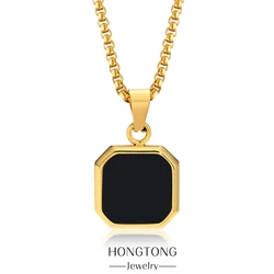 HONGTONG Stainless Steel Small Square shell Pendant Necklace For Man Charms Jewelry for Women Gift Wholesale