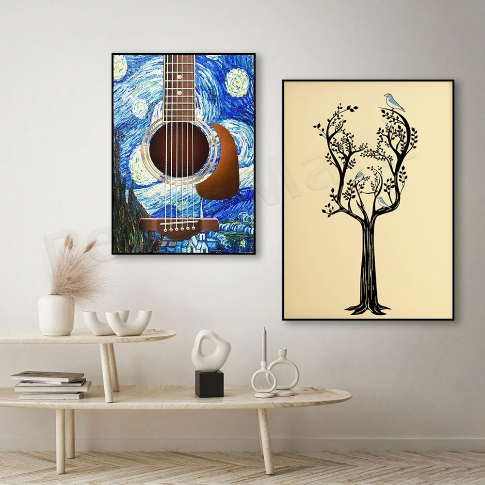 

Guitar Tree Poster, Starry Night Guitar, Guitar Prints, Canvas Wall Art Decor Poster, Guitar Lover Gifts