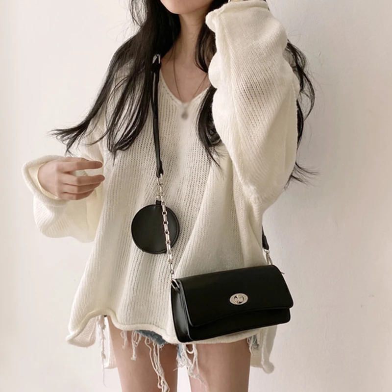 Oversized  Knitted Sweaters Women Pullover Korean sweater Solid color Women's sweater Loose fitting Long Sleeve Loose Knitwear