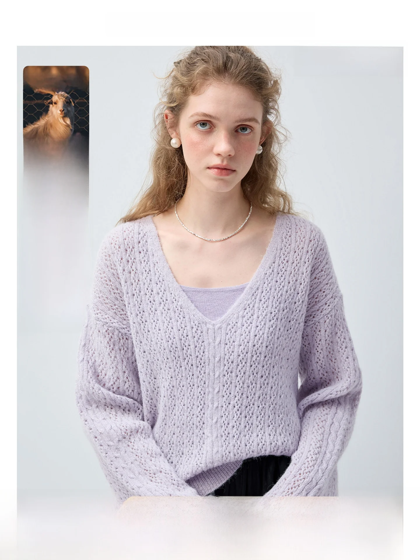 

Женский вязаный топ Vega Chang, шерстяная трикотажная основа, новинка 2026, весенний красивый корейский топ с v-образным вырезом и длинным светом, свободный крой