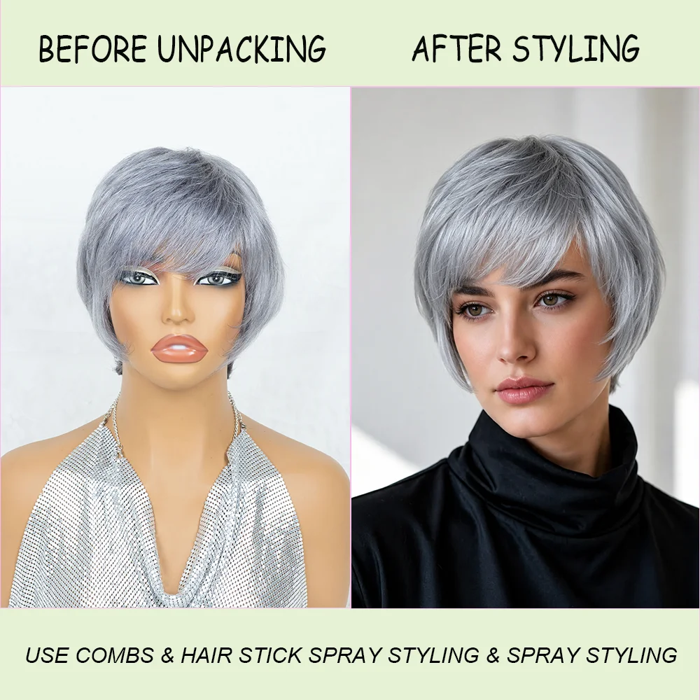 Sliver Gray Pixie Cut Wig Short Straight Human Hair