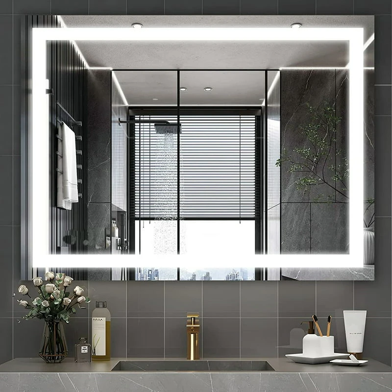 Simple LED Lighted Bathroom Wall Mounted Mirror Vanity Or Bathroom Wall Hanging Rectangle Vertical ,Anti Fog+IP67 Waterproof