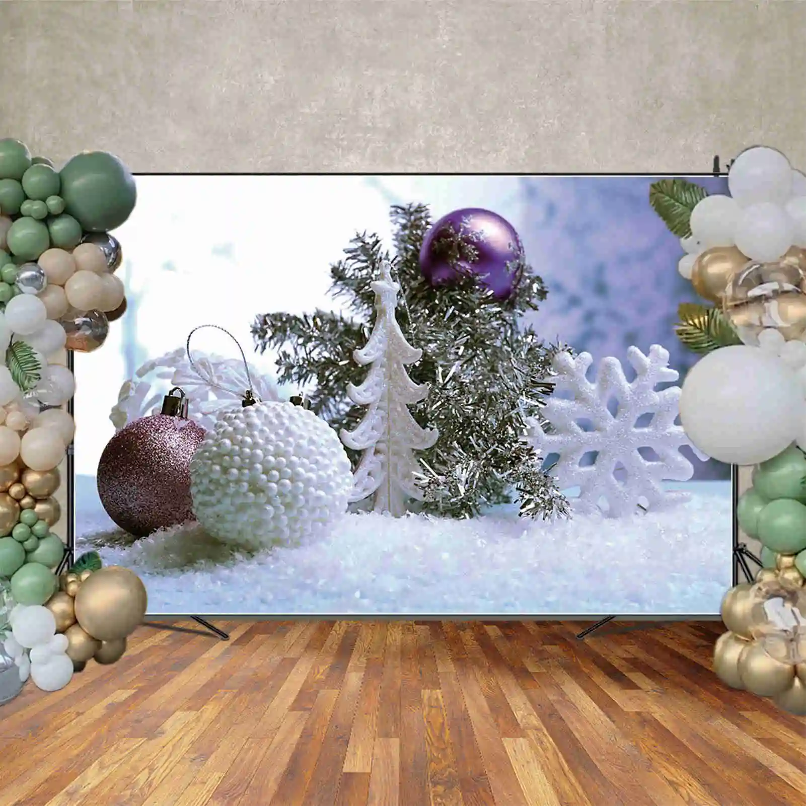 MOON.QG Christmas Decoration Background Photography Snowflake Baubles Gifts Photozone Backdrop Baby Photo Studio Photocall Props