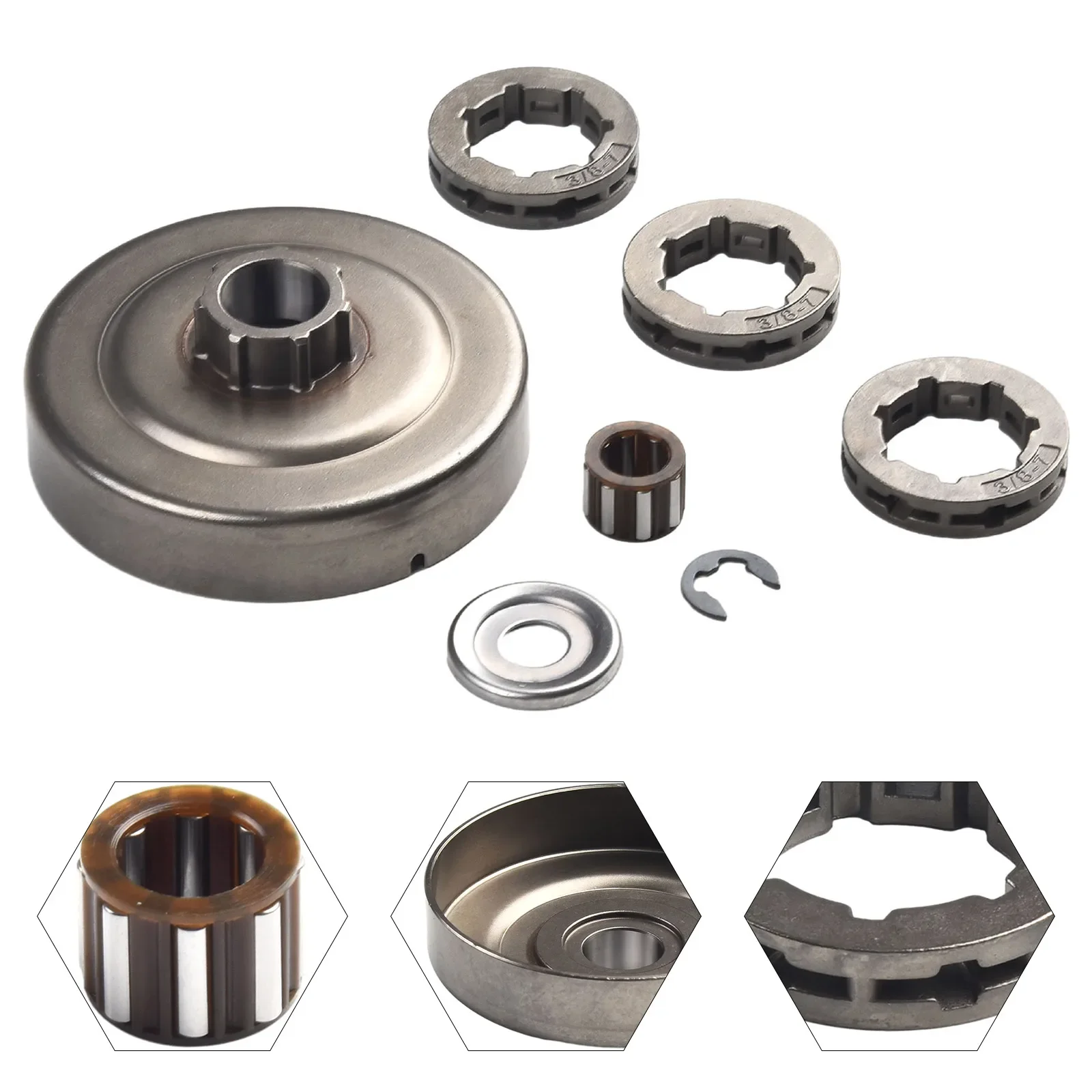 3/8 x 7T Clutch Drum Sprocket Kit for Chainsaw Models For 034 036 039 MS340 MS360 MS390 with Bearing E Clip and Washer