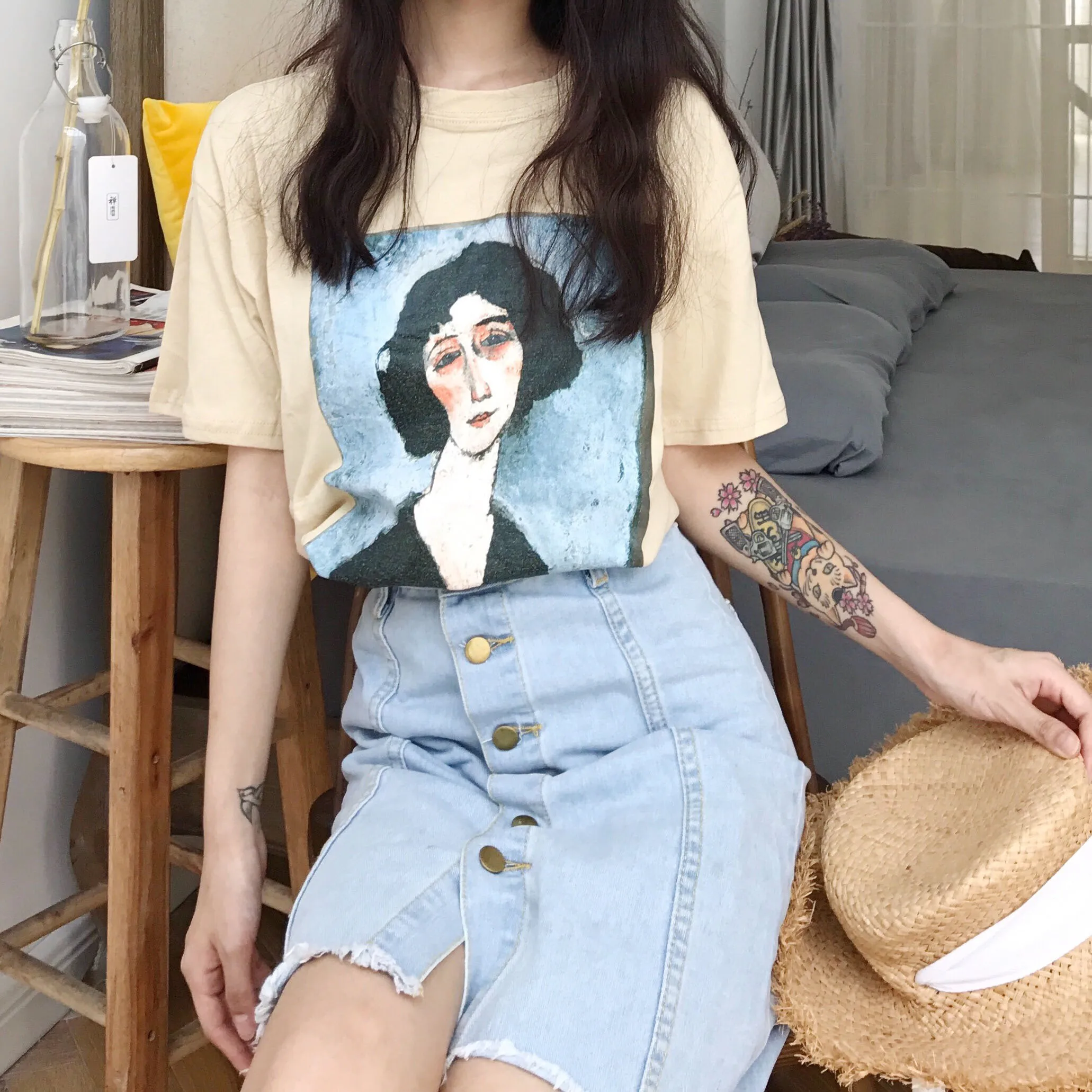 2023 New Fashion Character Photo Printed Vintage Loose Casual Cotton Short Sleeve Female T-shirts