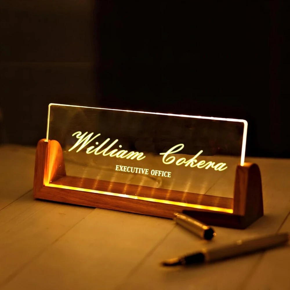 

Personalized Acrylic Led Nameplate Customized Name Acrylic Plaque Office Desk Logo Table Nameplate Decor New Job Promotion Gift