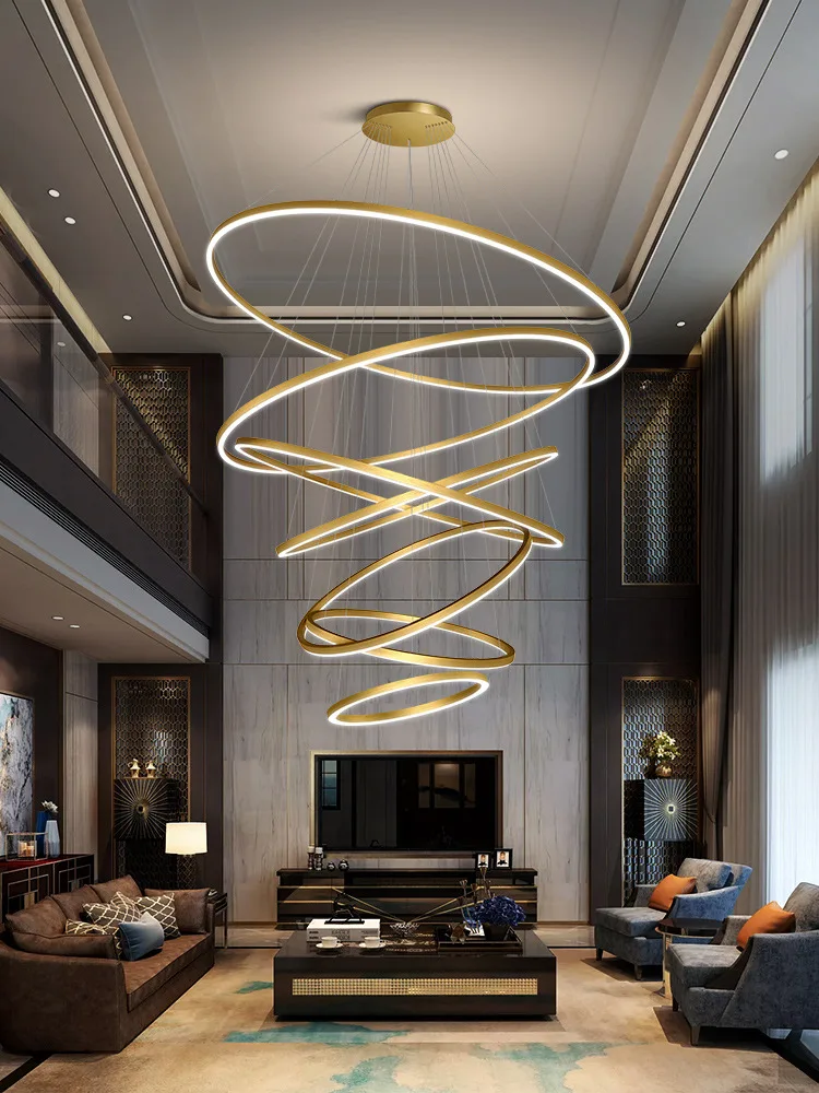 

Living Room Large Chandelier Duplex Floor-To-Ceiling Cilla Stairs Modern Ring Chandelier For Dining Room Bedroom Chandelier