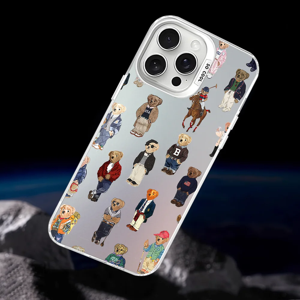 حافظة هاتف P-polo Bear لهاتف آيفون 16 15 14 13 12 11 Pro Max أبيض غير لامع ليزر معدني أورورا فوندا #2