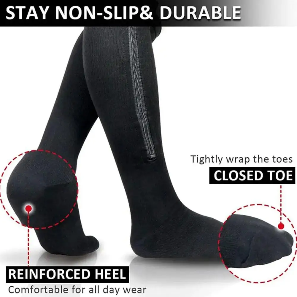 Compression Stockings Sports Pressure Long Cycling Zipper Professional Leg Vein Thick Socks Women Varicose Support Socks W4x7