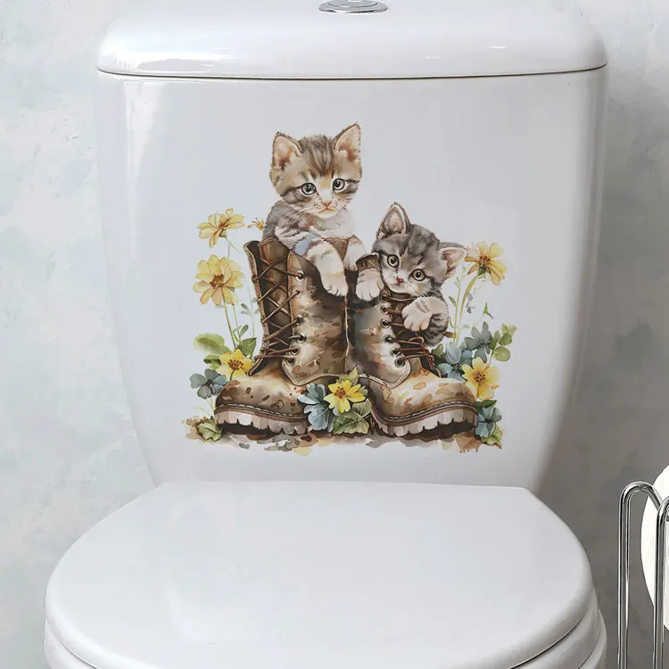Niedliche Katzen-Wandaufkleber für Badezimmerdekoration, Toiletten-Wandbild, Schlafzimmer-Schrankdekoration, selbstklebende lustige Kätzchen-Aufkleber – Detail 5