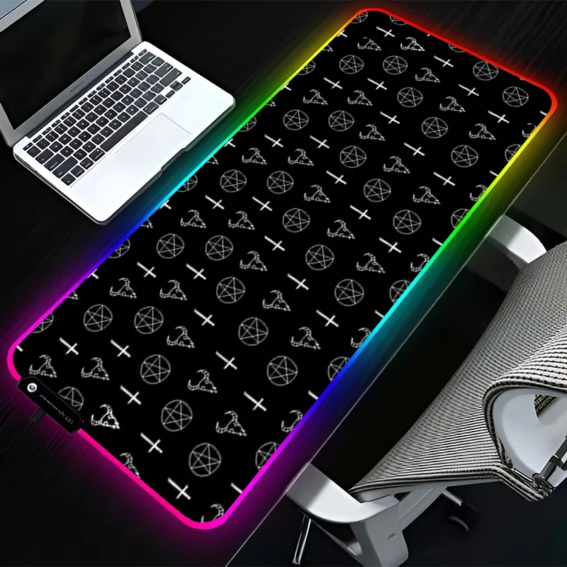 RGB LED Mouse Pad HD Rubber Mousepad Extended Pad PC Accessories Desk Mat Non Slip Gaming Mats Office Devil Demon Keyboard Pad