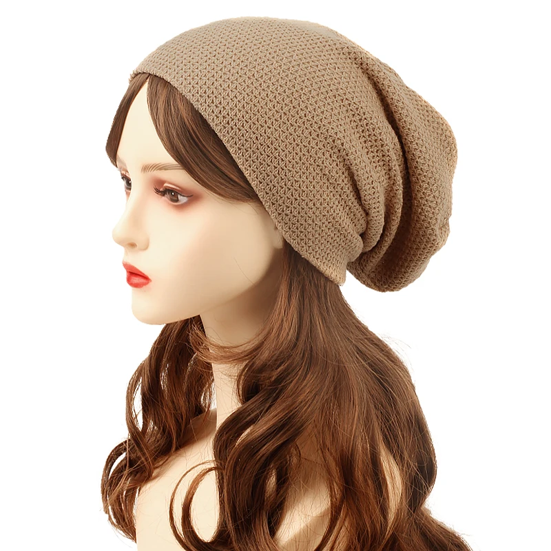 Geebro Women Knitted Plain Skullies Beanies Hats Autumn Winter Solid Color Elasticity Beanies Caps Ladies Casual Bonnets Gorros