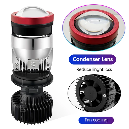 Imagen 2 del producto 2 uds H4 proyector LED Mini lente Auto H4 bombillas de faros LED Kit conversión Luz De Carretera Luz De Carretera 120W Turbo ventilador lámpara de luz de coche