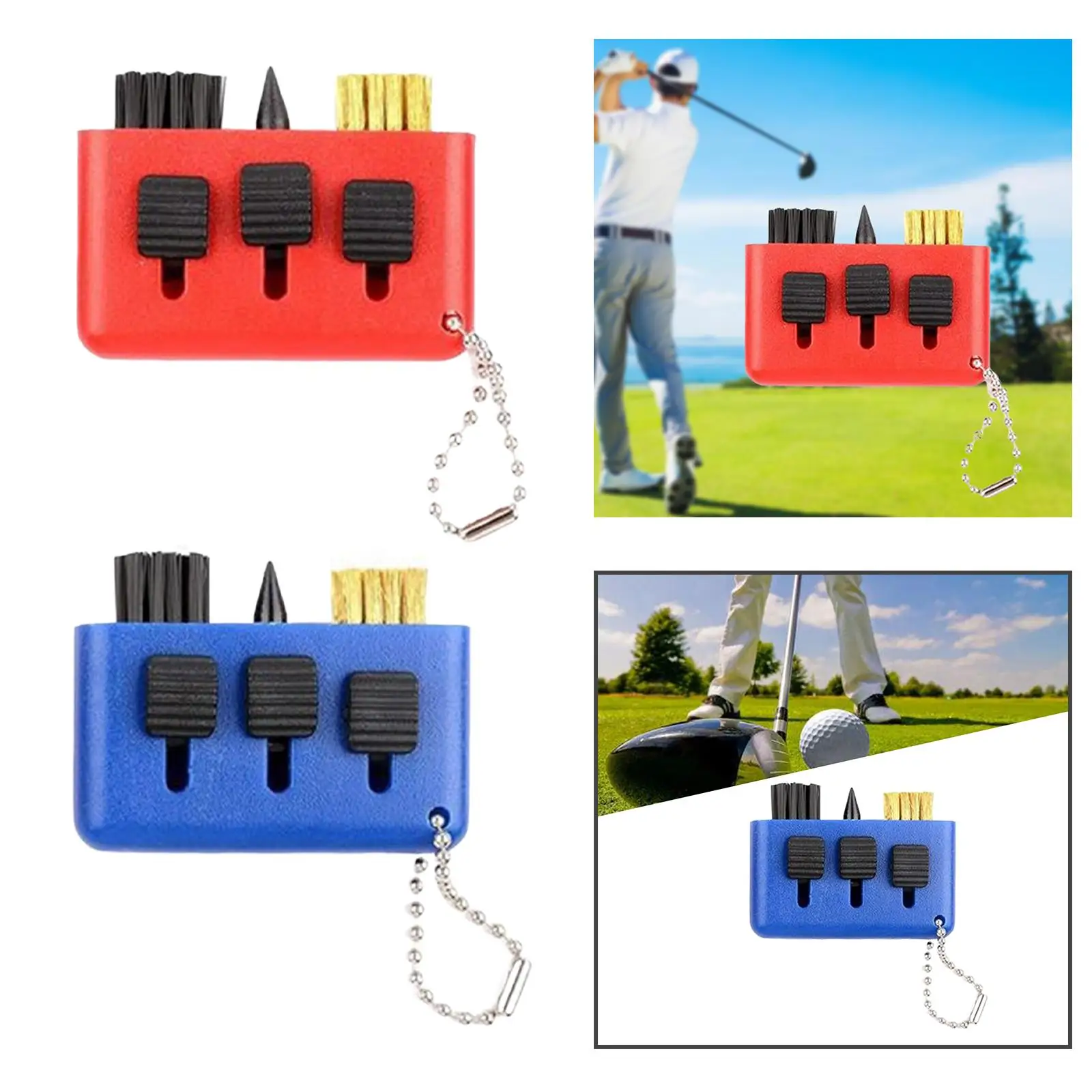 Golf Club Cleaning Brush Portable 3 in 1 Pocket for Wood Irons Clubs Grooves Golf Club Accessories Easy to Use Golf Ball Brush