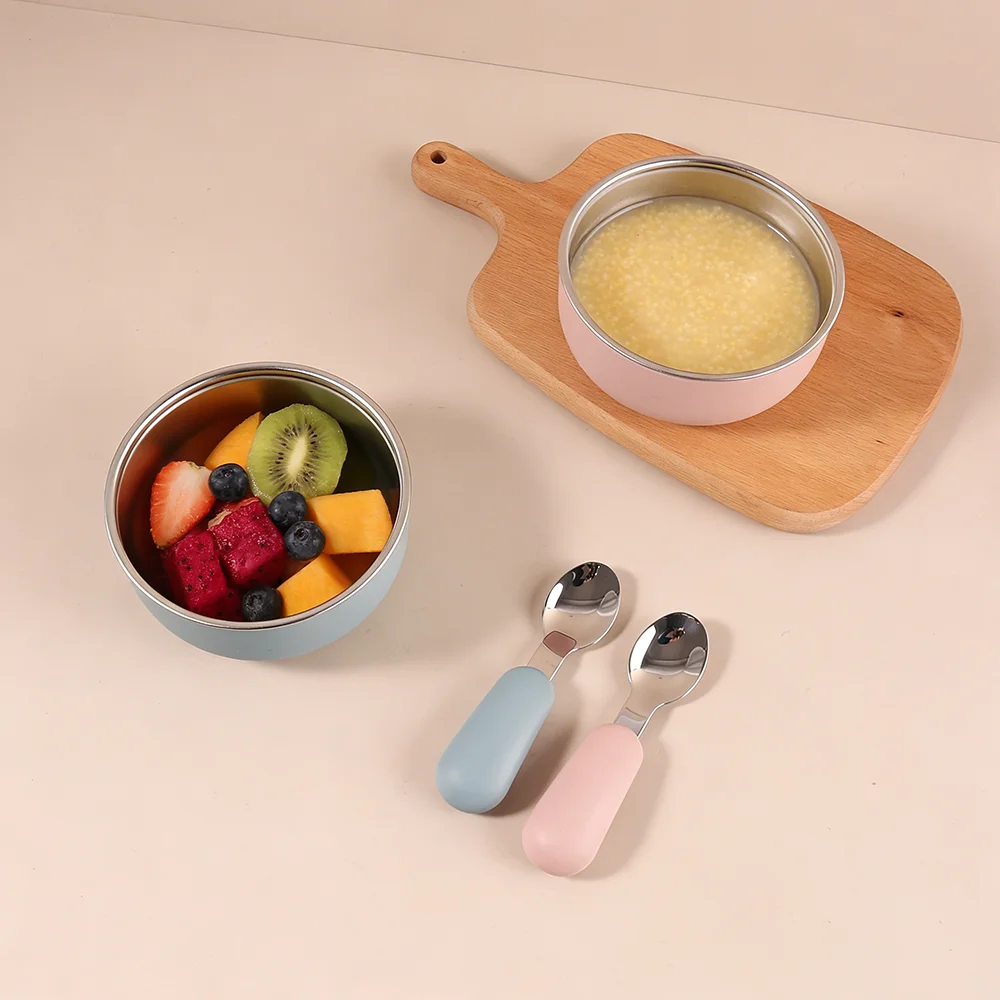 300ml silicone simple bowl baby feeding tableware stainless steel baby boy girl feeding