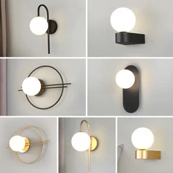 Lâmpada de parede LED minimalista para quarto, bola de vidro interior, luz de parede, candeeiro com G9 9W para Blackground, lâmpadas interiores