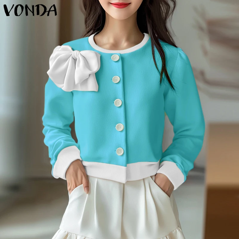 

2025 Casual Loose Autumn Blouse Women Elegant Long Sleeve Shirts Splicing Bohemian Bow Tie Tops Blusas Oversized VONDA