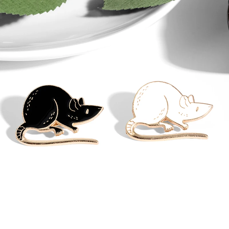 Black White Rats Enamel Pin Custom Mouse Brooches Animal Badge Bag Shirt Lapel Pin Buckle Simple Jewelry Gift for Friends