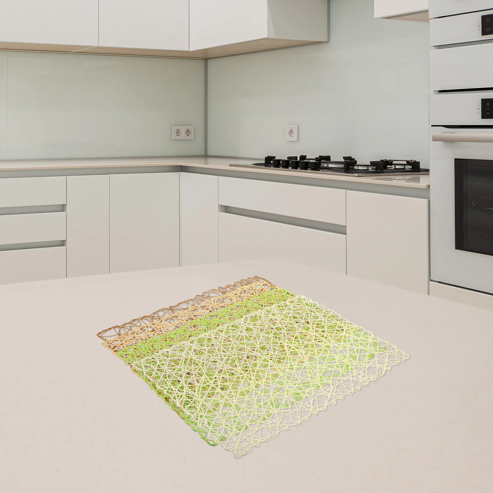 

4Pcs Paper Rope Woven Placemat Handcrafted Rectangular Rustic Style Dining Table Mat Heat Resistant Decorative Coaster