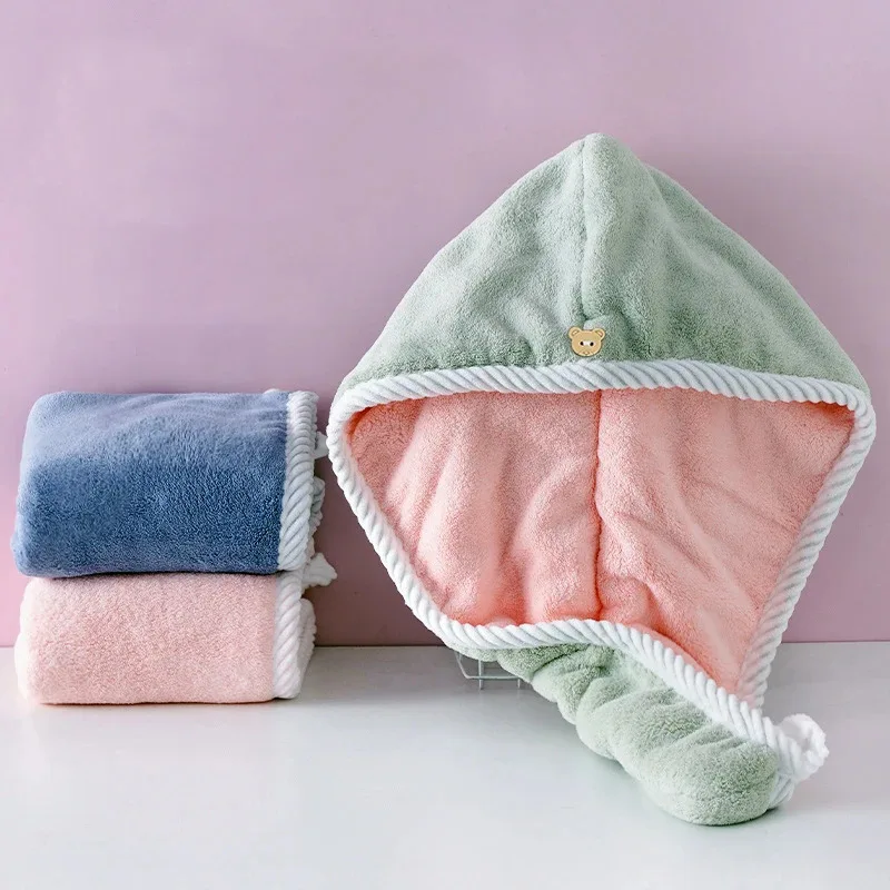 Gorro grueso de doble capa para el cabello seco, gorro de toalla para el cabello de microfibra de secado rápido, gorro de secado de cabello súper absorbente, gorro de baño para el hogar