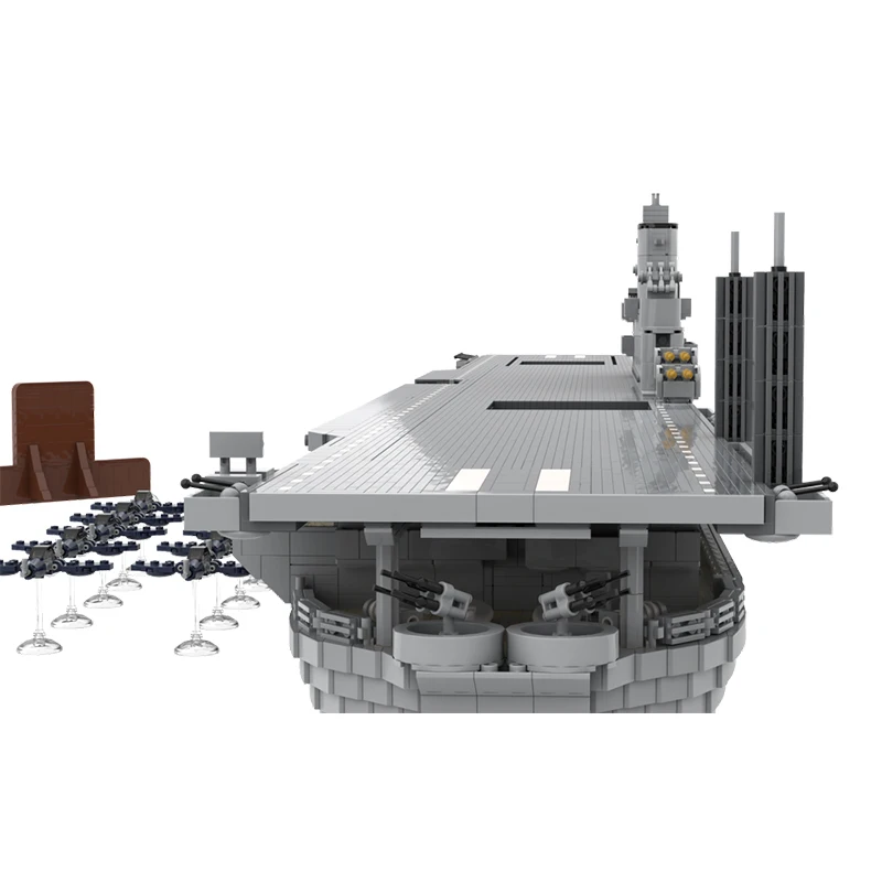 MOC WW2 United States Navy USS Intrepid Ship Building Blocks Military Battleship Model Technology Bricks Toys Kids Birthday Gift