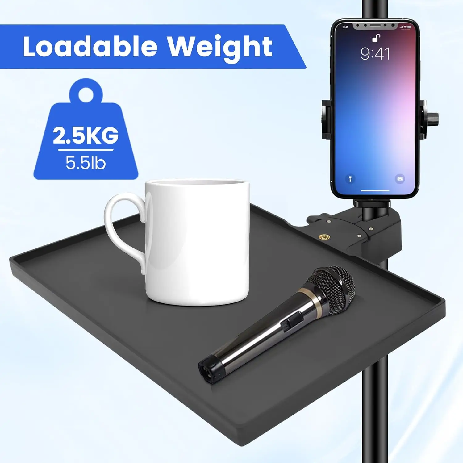 Miwayer 1Pc Adjustable Microphone Stand Tray, 225×165mm Sound Card Platform,O-Type Clamp Fits 13-47mm Tubes, for Live Streaming - Detail Angle #05