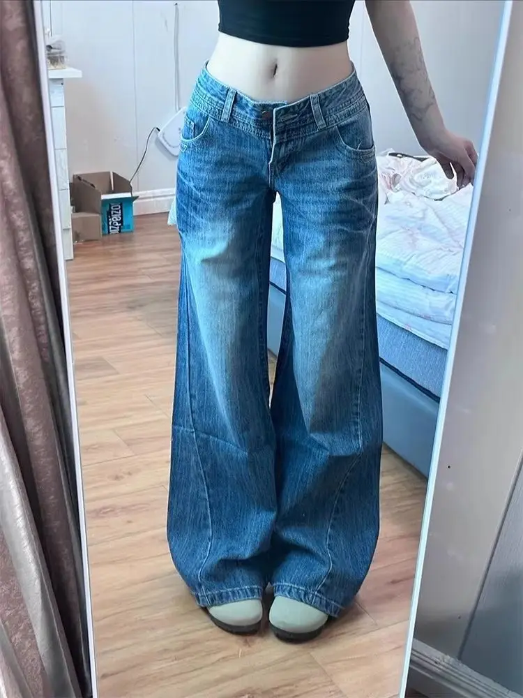 

American Retro Summer Women Jeans Slim Loose Simple Basic Chicly Woman Jeans Blue Fashion Street Straight Leg Pants Female