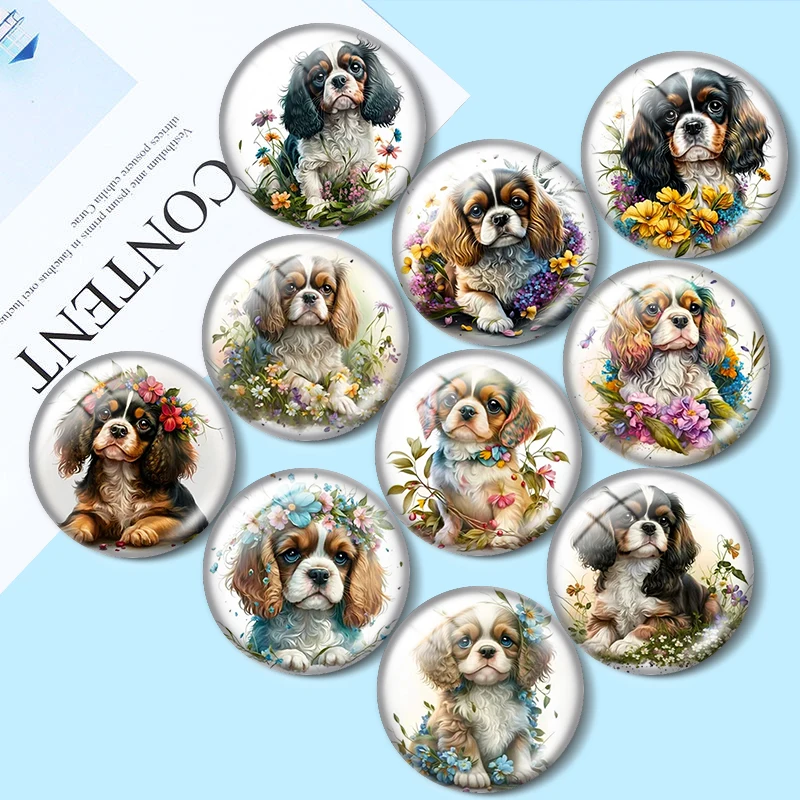 Cavalier Puppy  Charlies Pet Dog 10pcs 12mm/18mm/20mm/25mm Round photo glass cabochon demo flat back Making findings