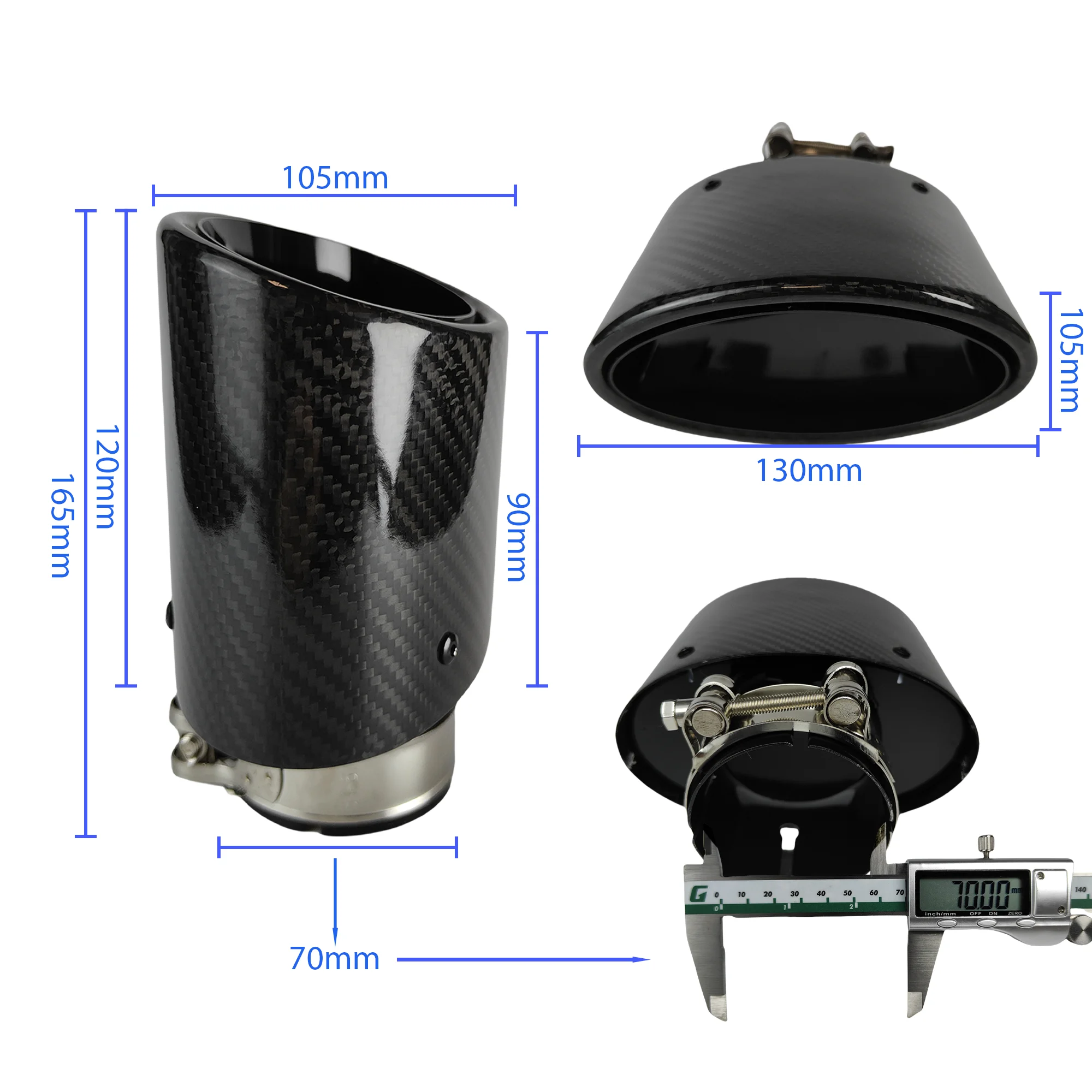 1 stks Universele Glanzende Koolstofvezel Auto Uitlaten Tip Uitlaatpijp Nozzle Decoratie Helder Zwart Ovale Breedte 105/115/130/150