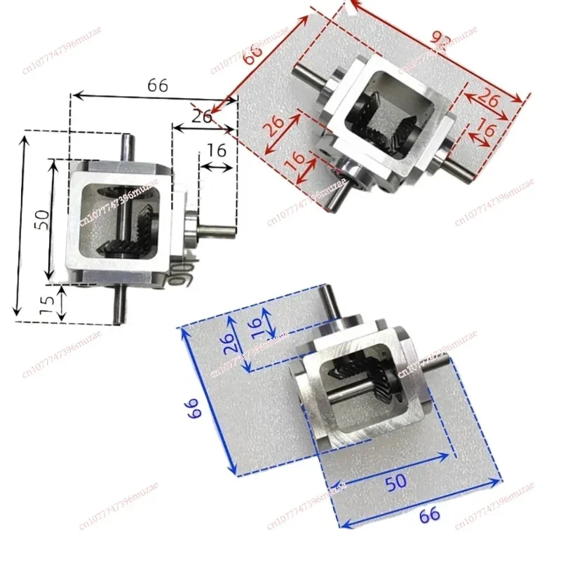 T-Type Cross 90 Degree Commutator Right Angle Transmission 1M 20T Bevel Gearbox Ratio 1:1 Output Shaft Diameter 6MM Load 20KG